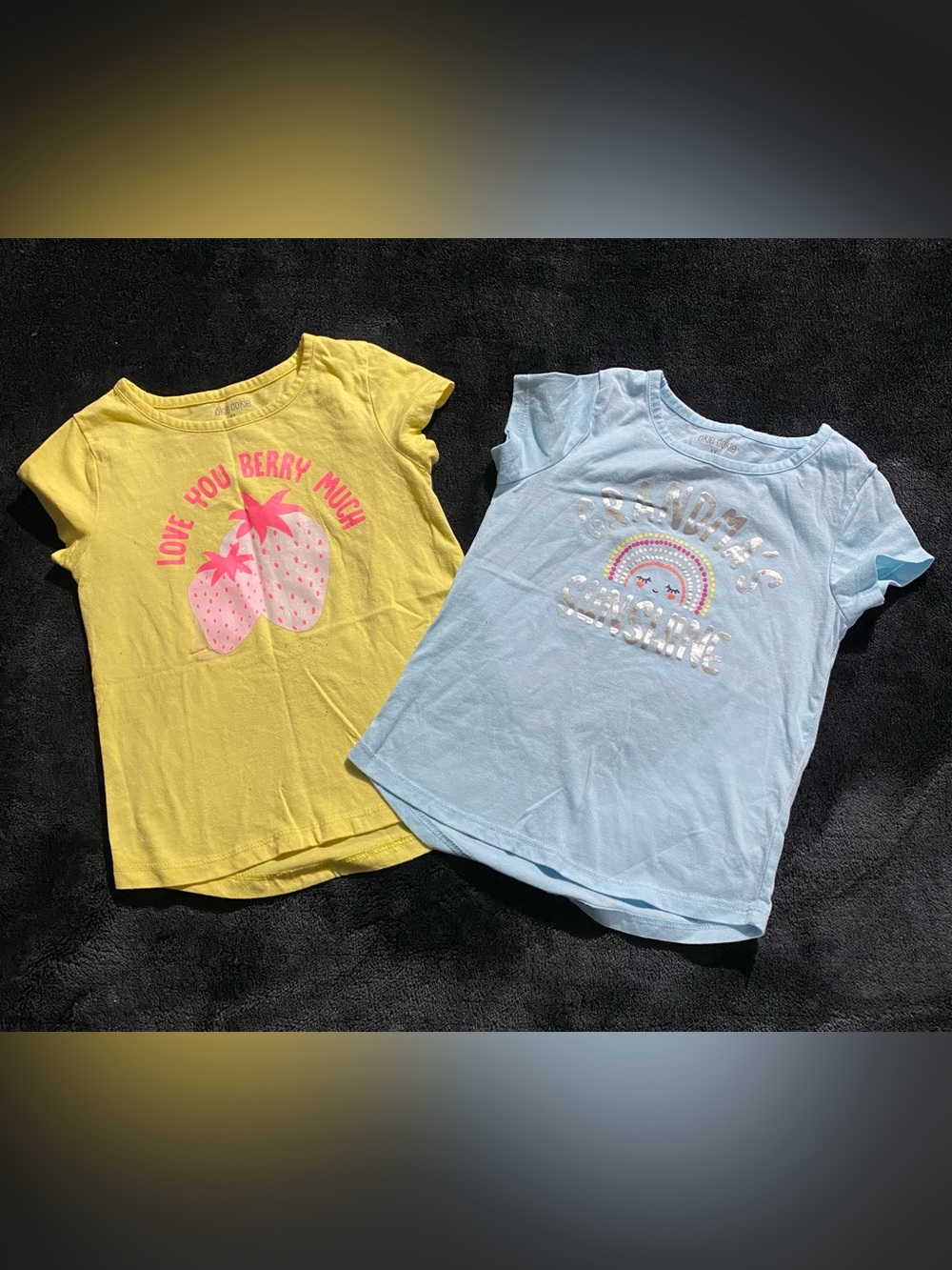 Okie Dokie Girls 5T Graphic T-Shirt Bundle - Yellow & Light Blue Tees